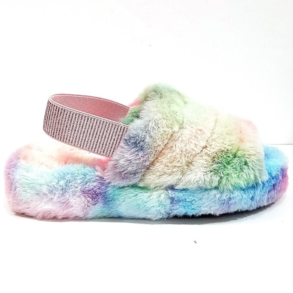 New Rainbow Fuzz Faux Fur Slipper Slides Sandals